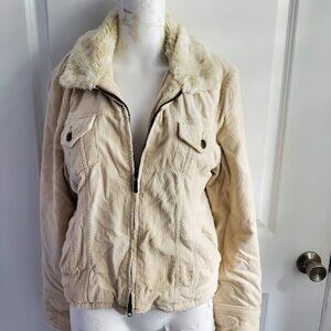 Womens Cream Faux Fur Lined Corduroy Coat